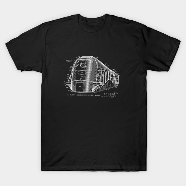 Train Patent Blueprint 1939 Locomotive Design T-Shirt by MadebyDesign